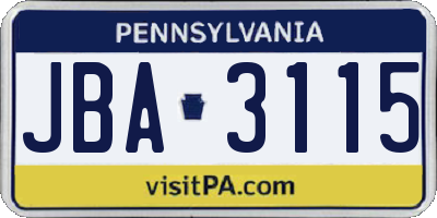 PA license plate JBA3115