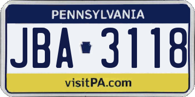 PA license plate JBA3118
