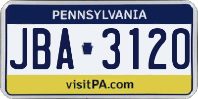 PA license plate JBA3120