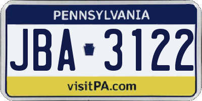 PA license plate JBA3122