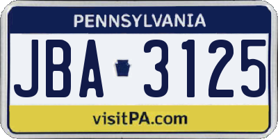 PA license plate JBA3125