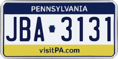 PA license plate JBA3131