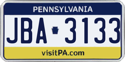 PA license plate JBA3133