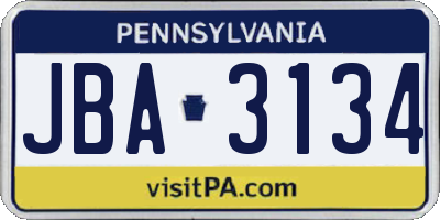 PA license plate JBA3134