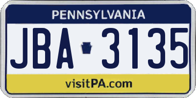 PA license plate JBA3135