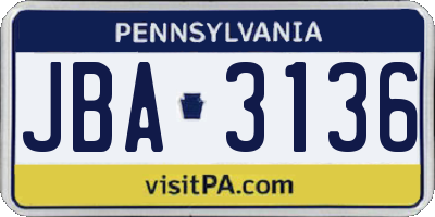 PA license plate JBA3136