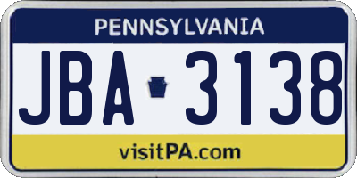PA license plate JBA3138