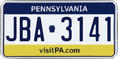 PA license plate JBA3141