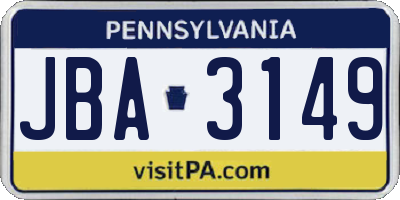 PA license plate JBA3149