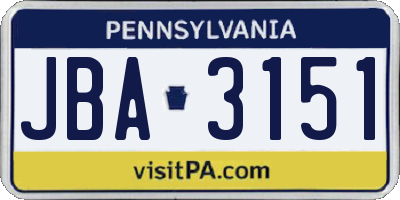 PA license plate JBA3151