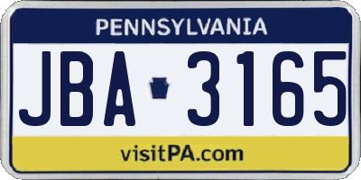 PA license plate JBA3165