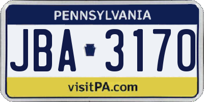 PA license plate JBA3170