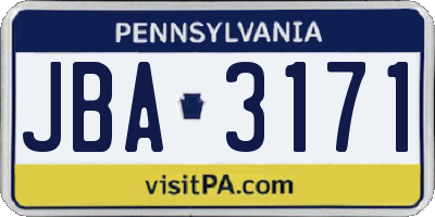PA license plate JBA3171
