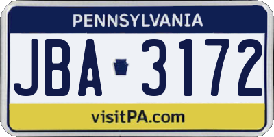 PA license plate JBA3172