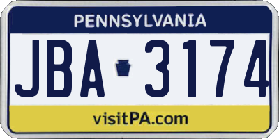 PA license plate JBA3174