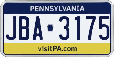 PA license plate JBA3175