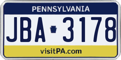 PA license plate JBA3178