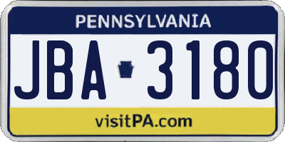 PA license plate JBA3180