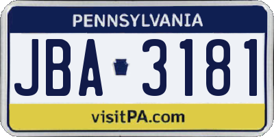 PA license plate JBA3181