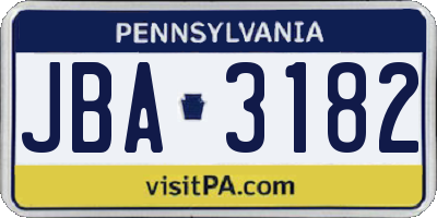 PA license plate JBA3182