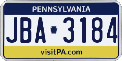 PA license plate JBA3184