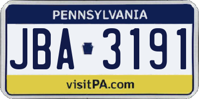 PA license plate JBA3191