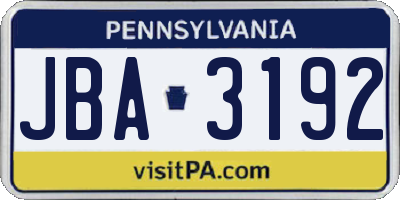 PA license plate JBA3192