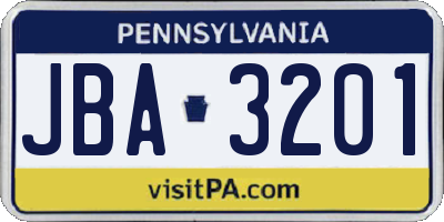 PA license plate JBA3201