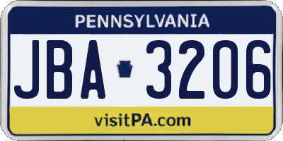 PA license plate JBA3206