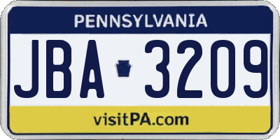 PA license plate JBA3209