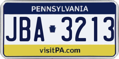 PA license plate JBA3213