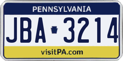 PA license plate JBA3214