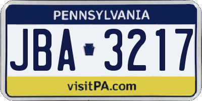 PA license plate JBA3217