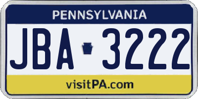 PA license plate JBA3222