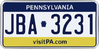 PA license plate JBA3231