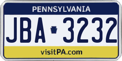 PA license plate JBA3232
