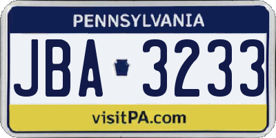 PA license plate JBA3233