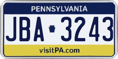 PA license plate JBA3243