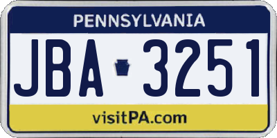 PA license plate JBA3251