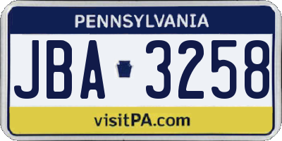 PA license plate JBA3258