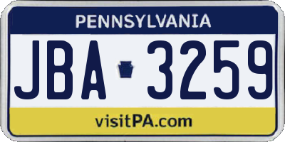 PA license plate JBA3259