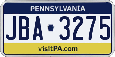 PA license plate JBA3275