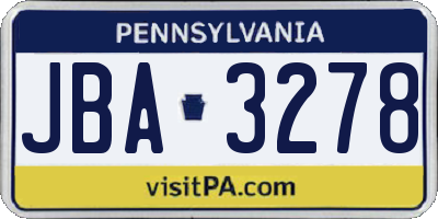 PA license plate JBA3278
