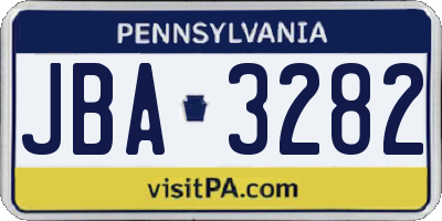 PA license plate JBA3282