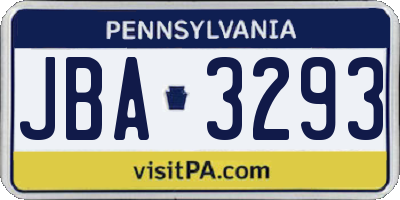 PA license plate JBA3293