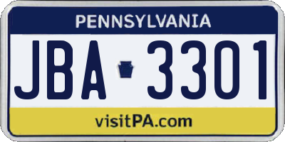 PA license plate JBA3301
