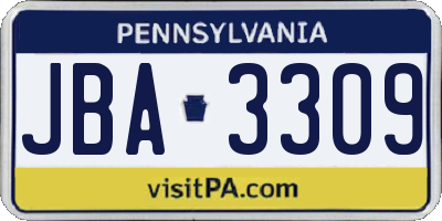 PA license plate JBA3309