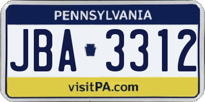 PA license plate JBA3312