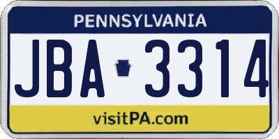 PA license plate JBA3314
