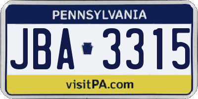 PA license plate JBA3315